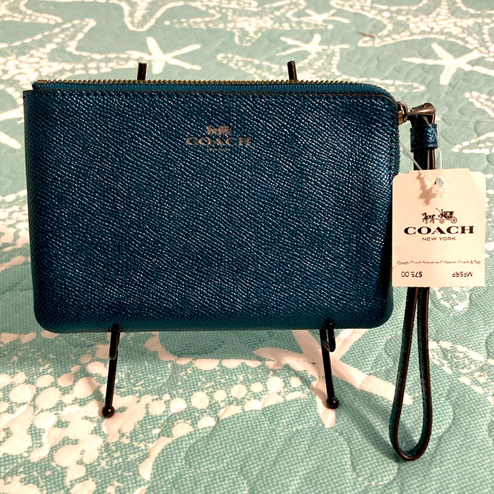 NWT - COACH Wristlet- Metallic Dark Teal. Priced to sell.